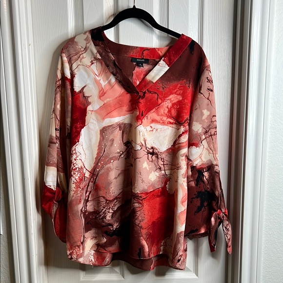 Alfani Tops - Alfani Red and Cream Graphic Tie Front Blouse